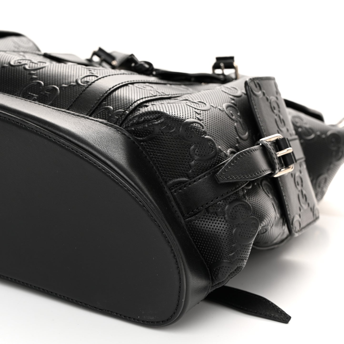 Calfskin GG Tennis Embossed Double Buckle Backpack Black