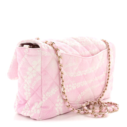 Chanel Printed Denim Quilted Medium Single Flap Bag Pink White 3 of 11