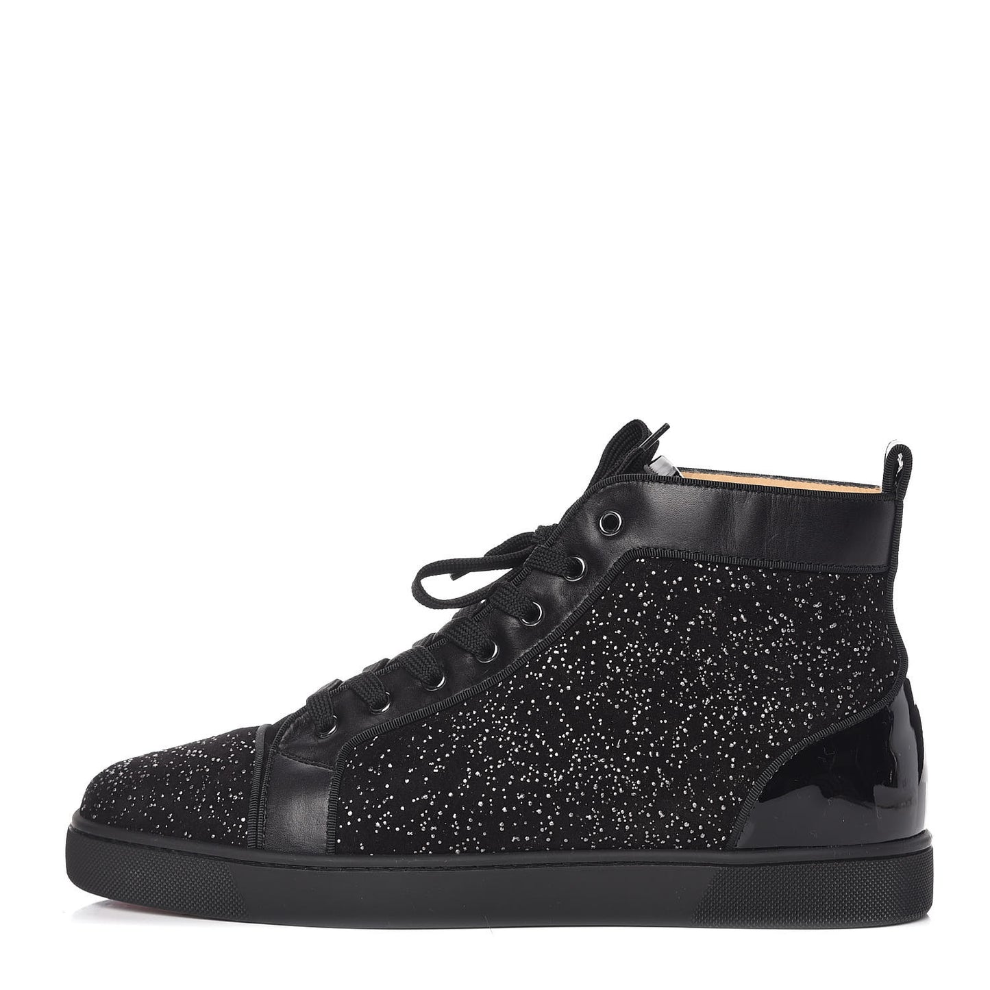 Crystal Veau Velours Patent Calfskin Mens Louis Orlato Flat Sneakers 44.5 Black