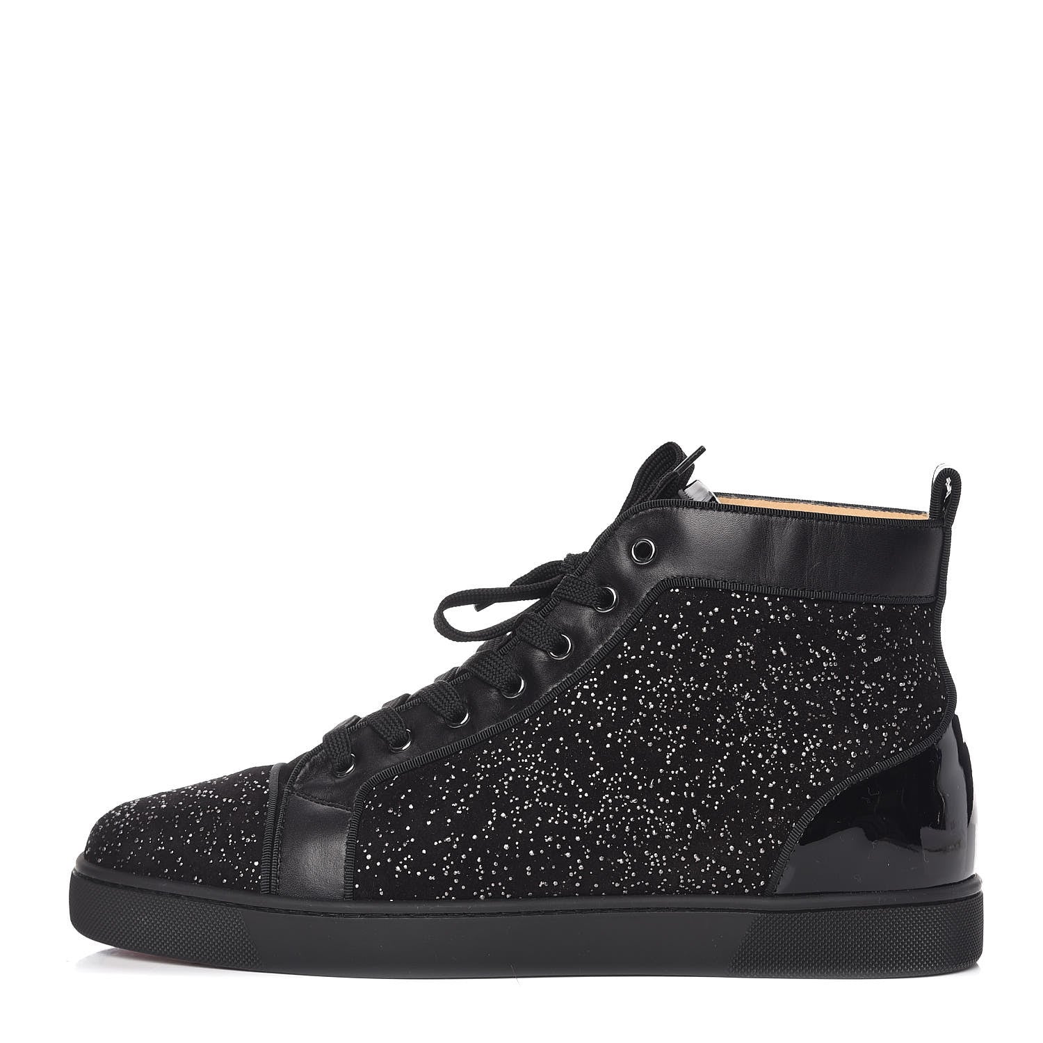 Christian Louboutin Crystal Veau Velours Patent Calfskin Mens Louis Orlato Flat Sneakers 44.5 Black 1 of 8