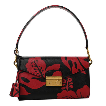 Prada Saffiano Lux Hibiscus Print Sound Shoulder Bag Rosso Ibisco 1 of 7