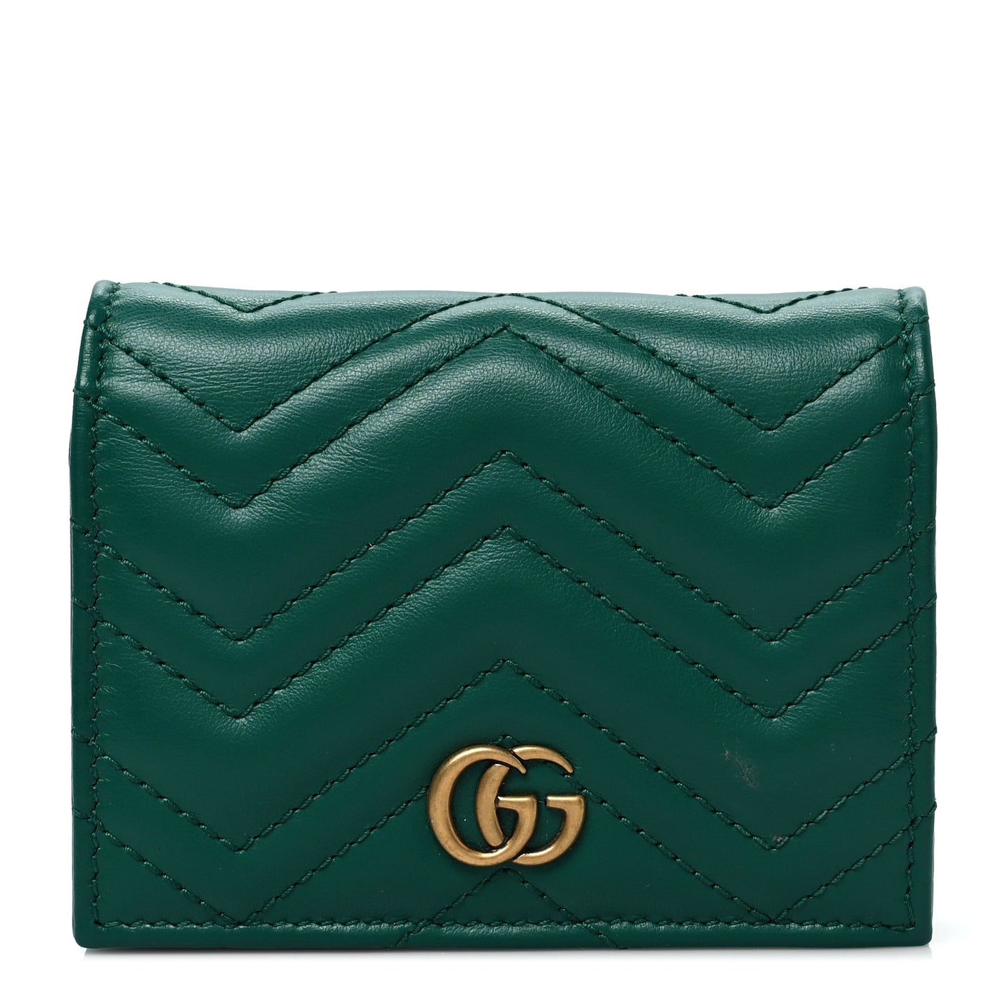 Calfskin Matelasse GG Marmont Card Case Wallet Emerald