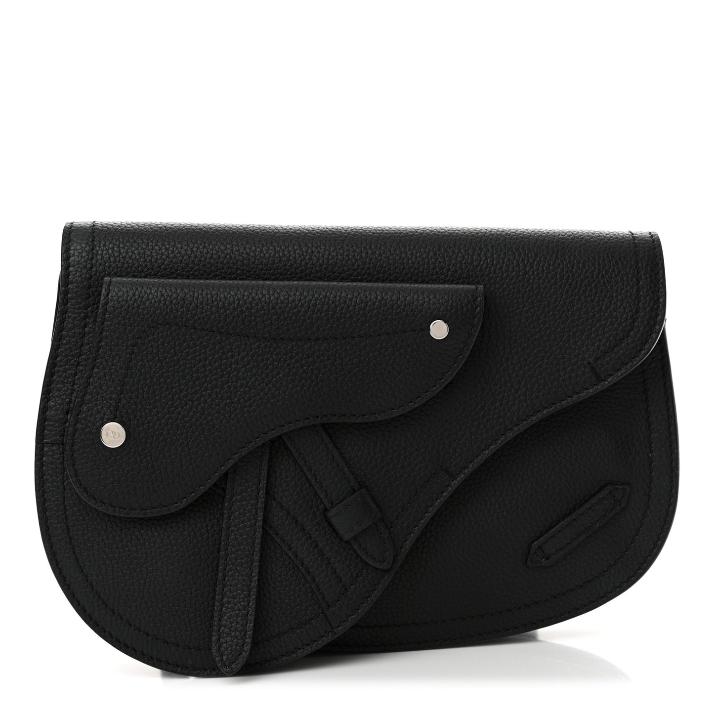 Grained Calfskin Saddle Messenger Bag Black