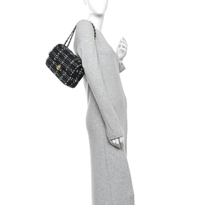 Chanel Raffia Effect Medium Tweedy Flap Bag Black White 2 of 12