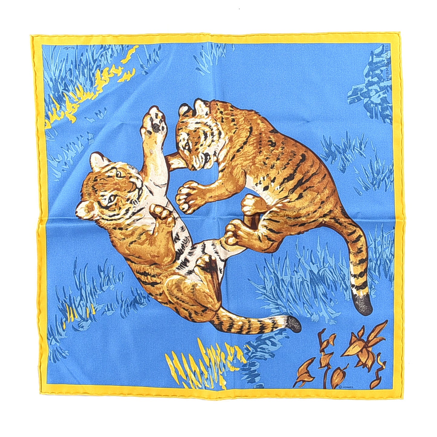 Silk Les Tigreaux Pocket Square Bleu Moyen Ocre