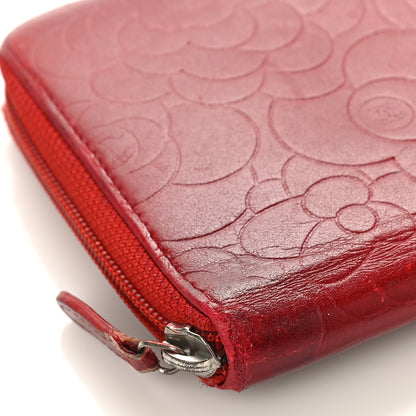 Chanel Lambskin Camellia Embossed Zip Around Organizer Wallet Red 9 of 16