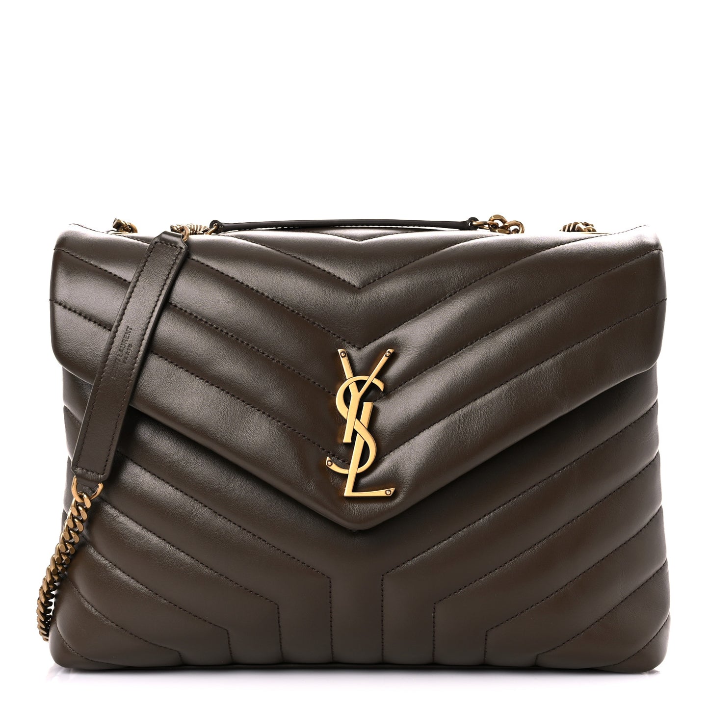 Calfskin Y Quilted Monogram Medium Loulou Chain Satchel Soil Brown