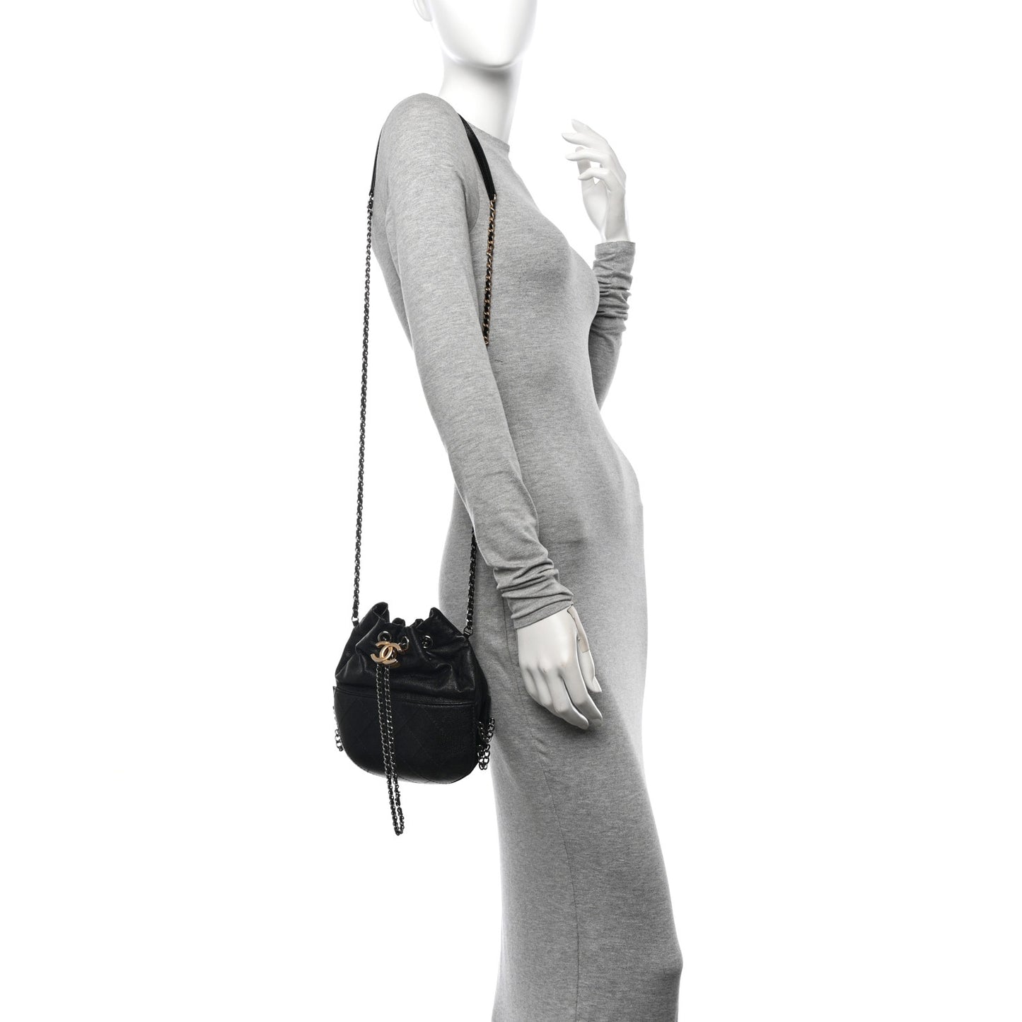 Calfskin Quilted Small Gabrielle Bucket Black