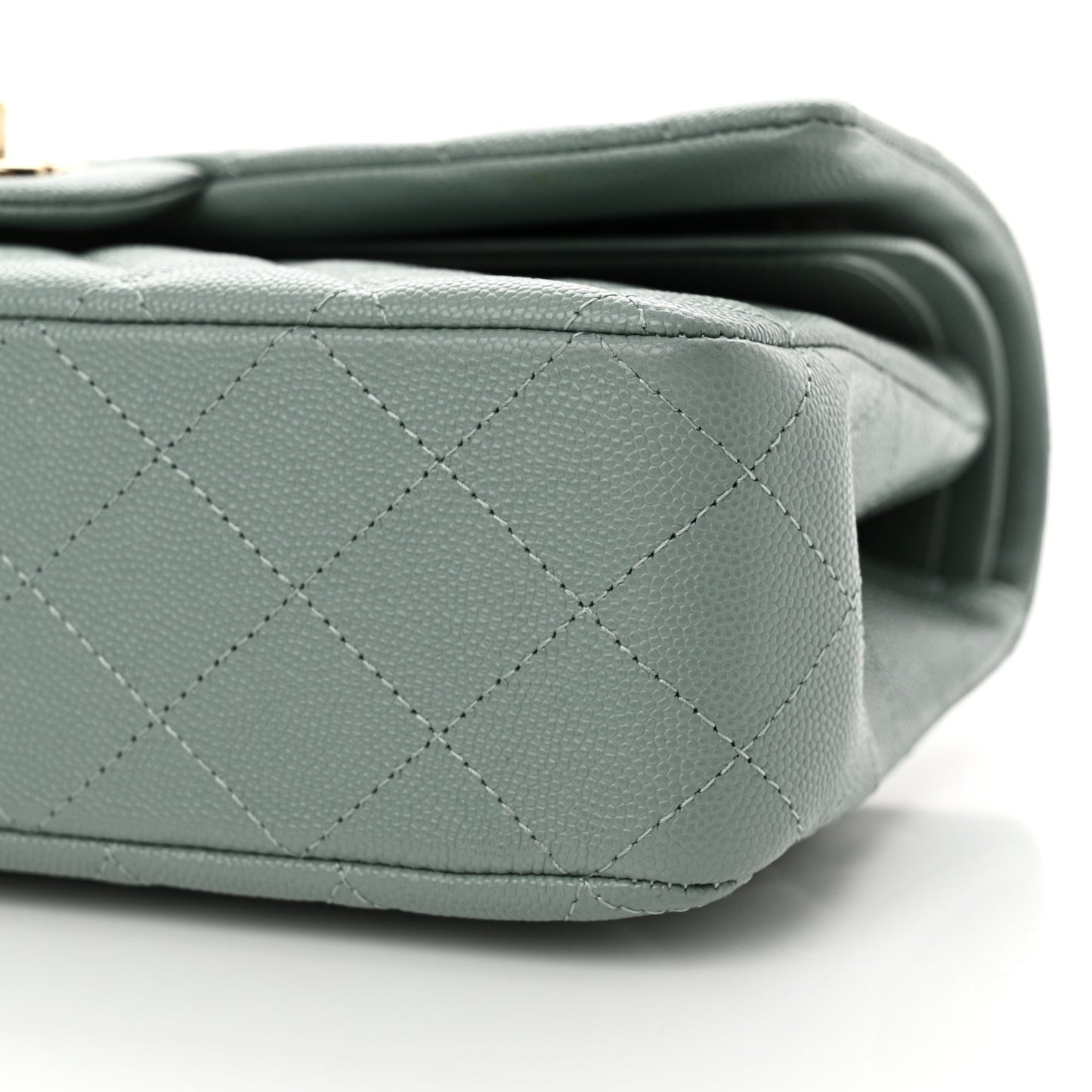 Caviar Quilted Medium Double Flap Dark Green