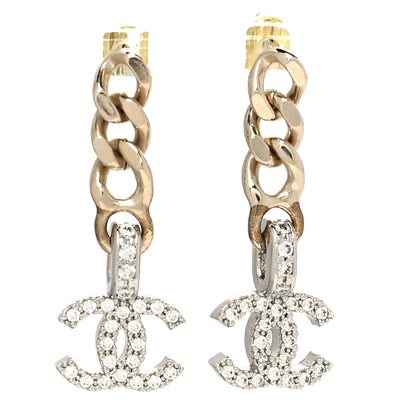 Chanel Metal Crystal CC Chain Drop Earrings Gold 1 of 3
