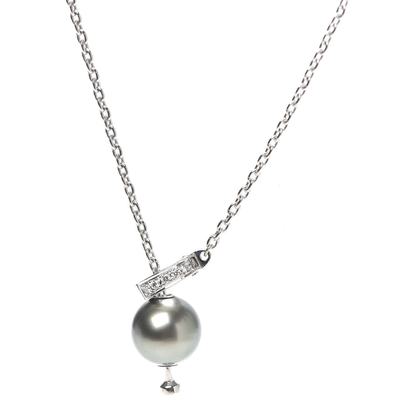 18K White Gold Diamond Black South Sea Pearl 10mm Pearls In Motion Necklace