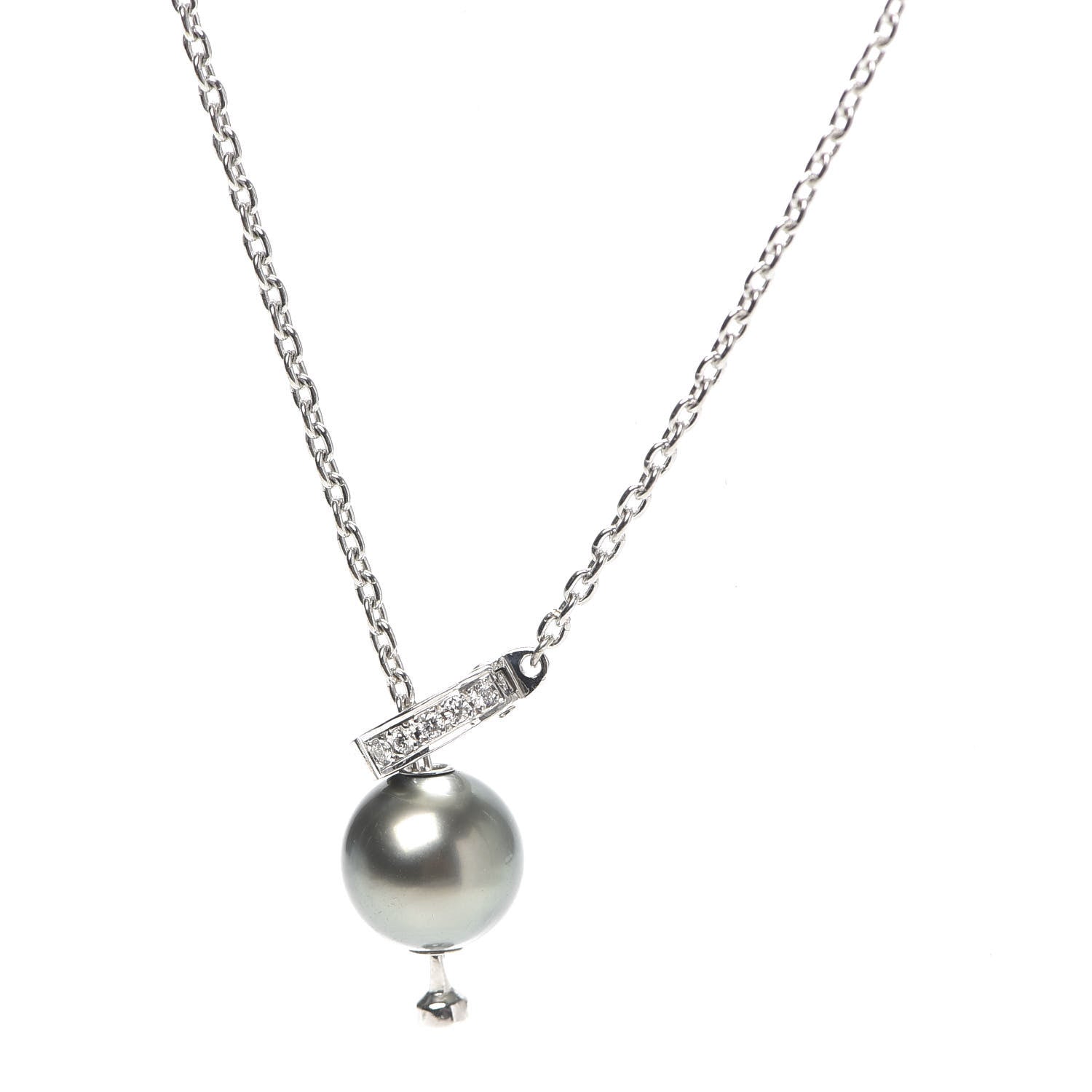 Mikimoto 18K White Gold Diamond Black South Sea Pearl 10mm Pearls In Motion Necklace 4 of 5