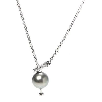 Mikimoto 18K White Gold Diamond Black South Sea Pearl 10mm Pearls In Motion Necklace 4 of 5
