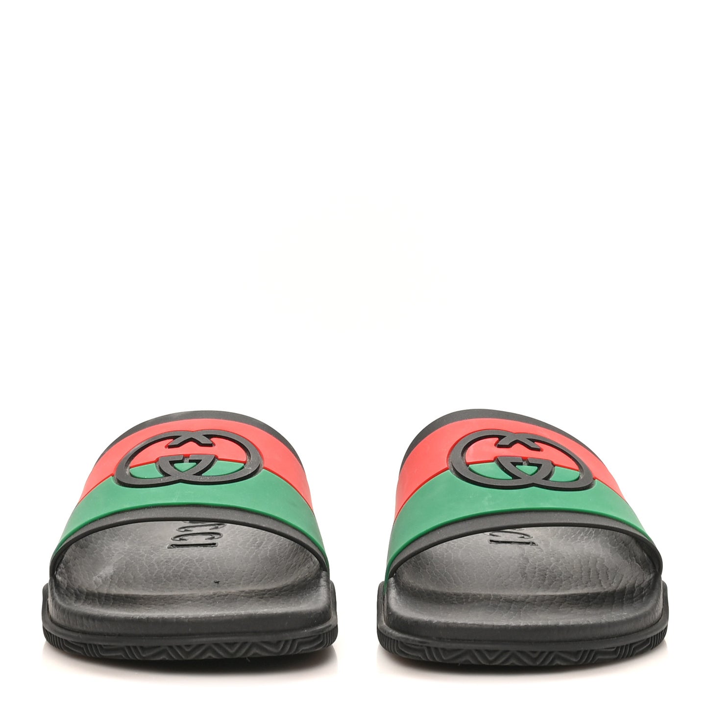 Rubber Web Womens Interlocking G Slide Sandals 39 Black Green Red