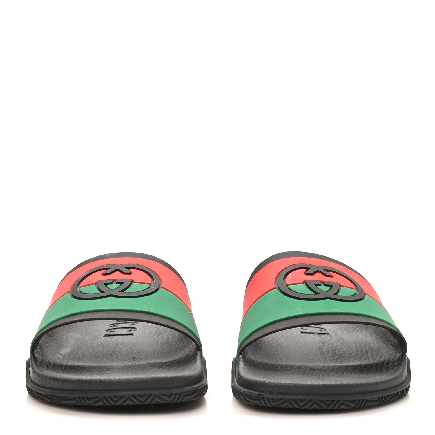 Gucci Rubber Web Womens Interlocking G Slide Sandals 39 Black Green Red 3 of 8