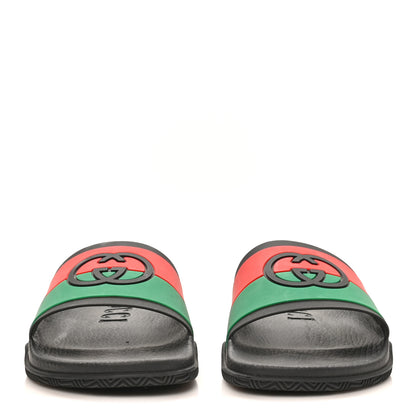 Gucci Rubber Web Womens Interlocking G Slide Sandals 39 Black Green Red 3 of 8