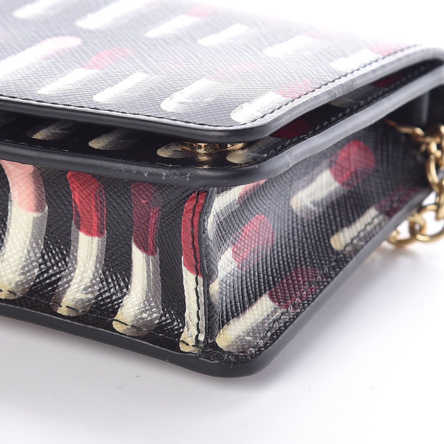 Saffiano Triangle Logo Lipstick Print Mini Crossbody Bag Black