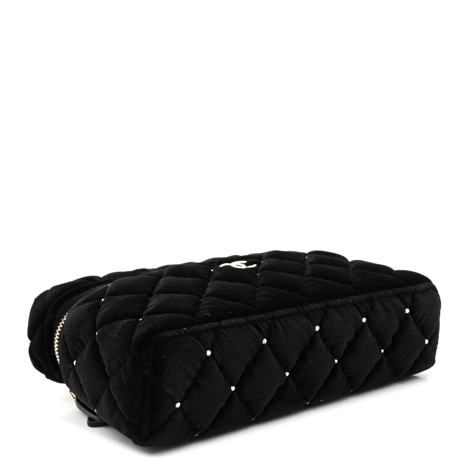 Chanel Velvet Diamanté Quilted Top Handle Slim Vanity Case With Chain Black 4 of 10