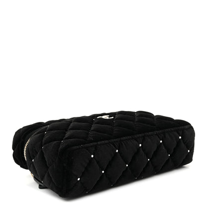 Chanel Velvet Diamanté Quilted Top Handle Slim Vanity Case With Chain Black 4 of 10