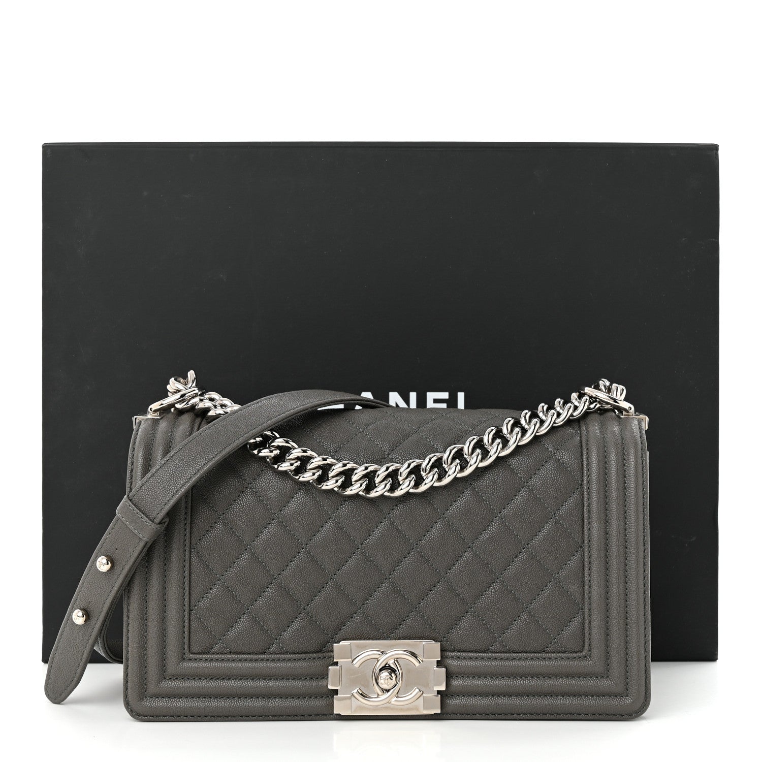 Chanel Caviar Quilted Medium Boy Flap Grey 13 of 13