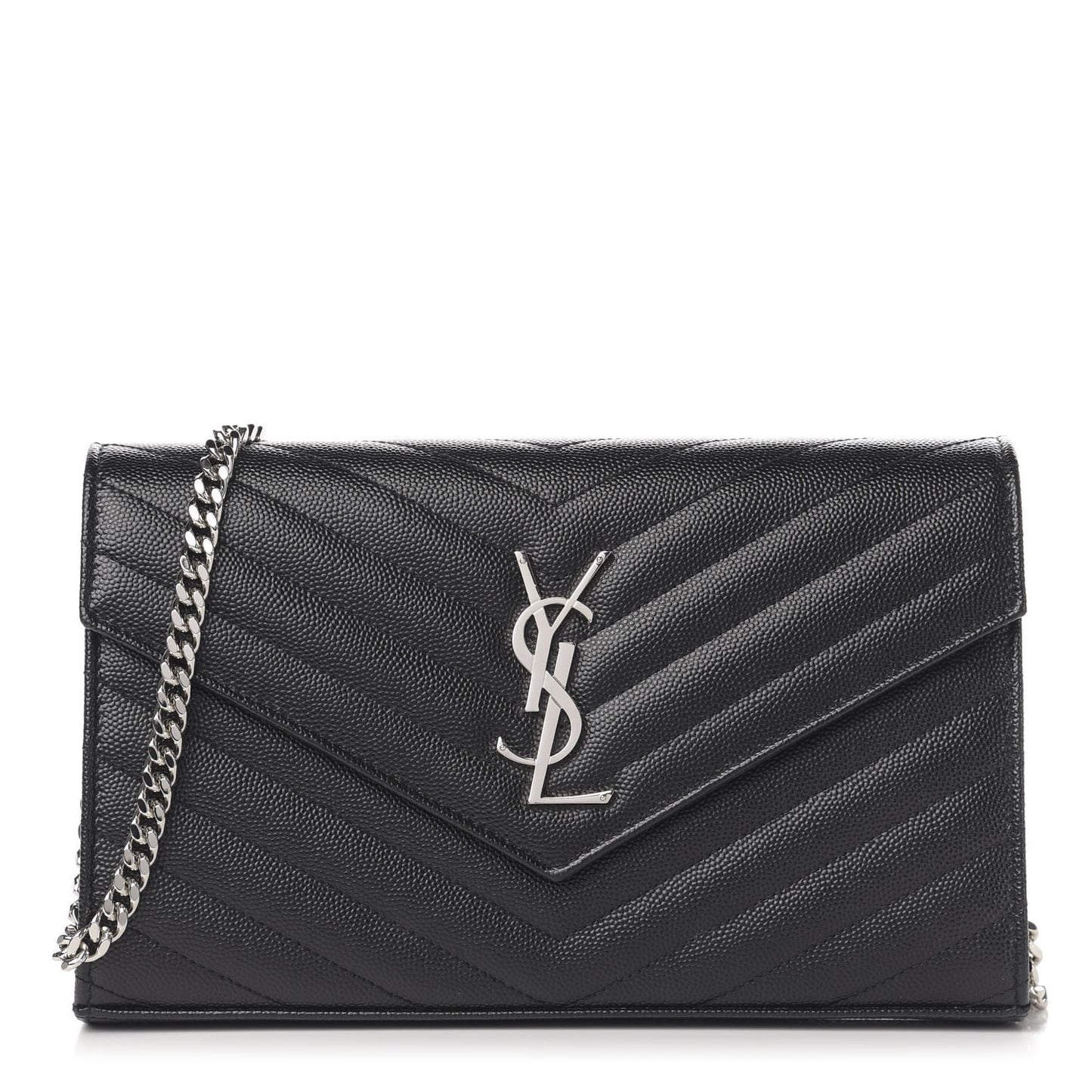 Grain De Poudre Matelasse Chevron Monogram Chain Wallet Black