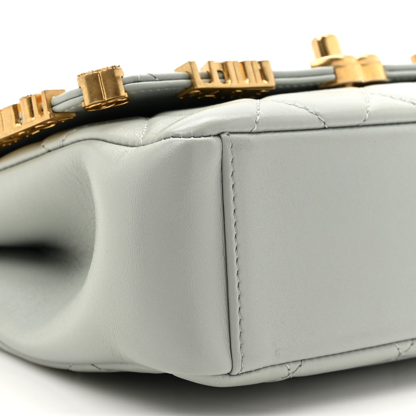 Lambskin Enamel Strass Quilted Mini Paris Monaco Flap Light Grey Light Grey