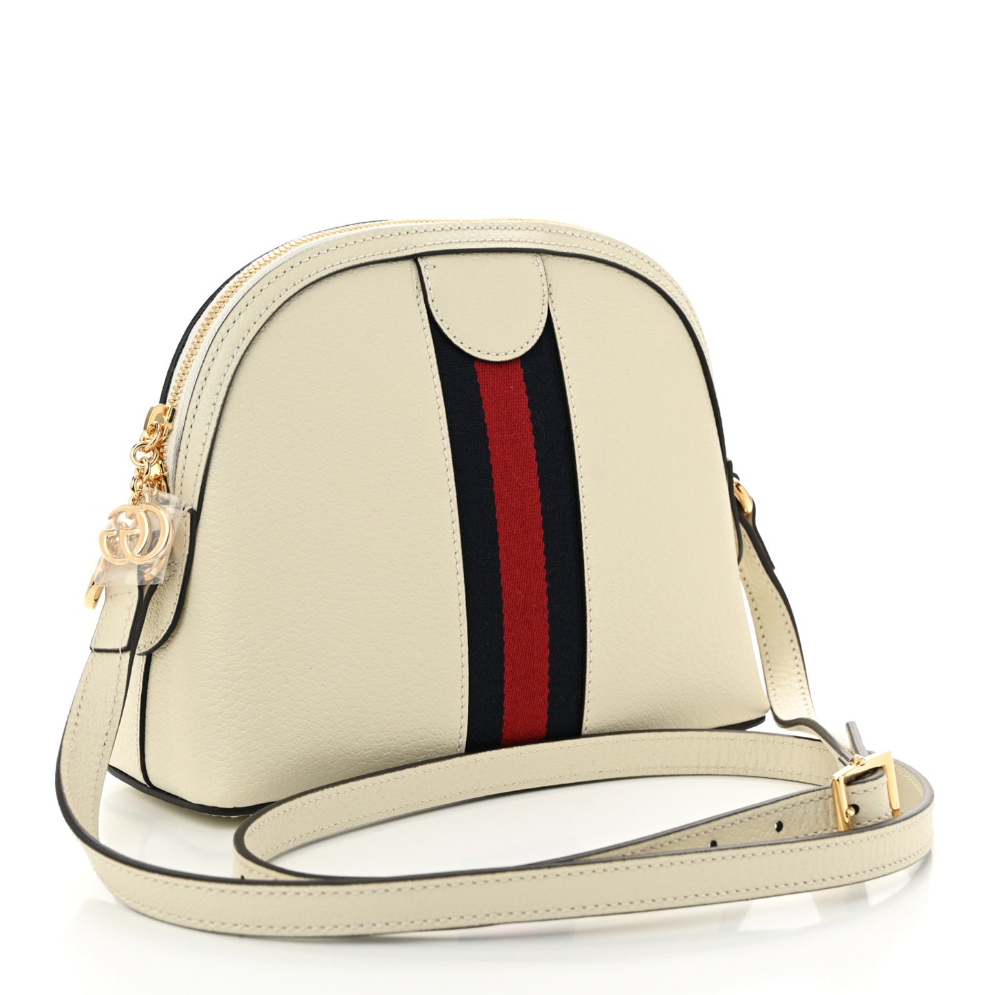 Textured Dollar Calfskin Web Small Ophidia Dome Shoulder Bag Mystic White