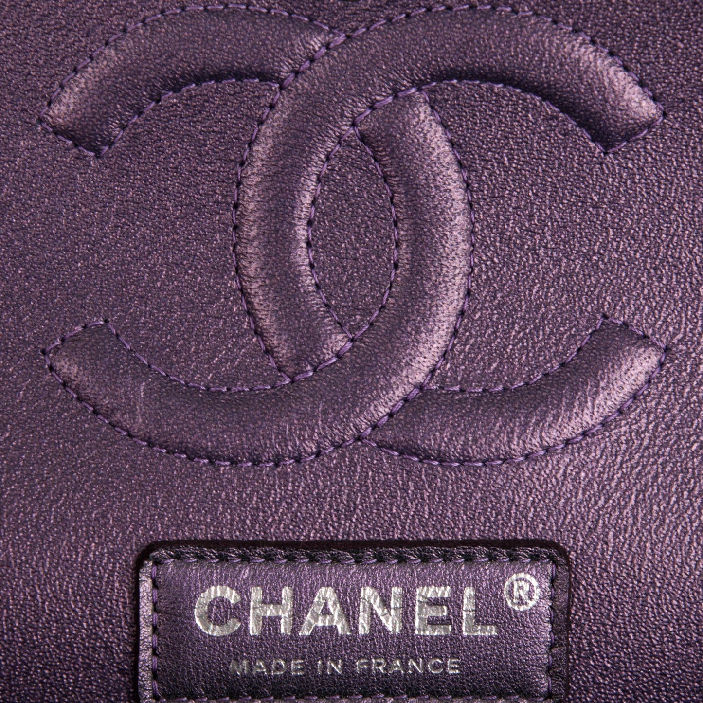 Metallic Lambskin Quilted Medium Double Flap Dark Purple