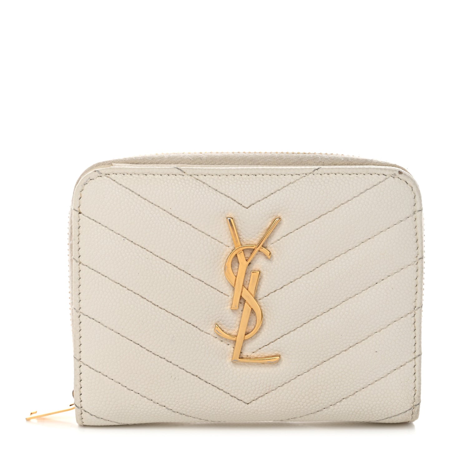 Grain De Poudre Matelasse Chevron Monogram Compact Zip Around Wallet Crema Soft
