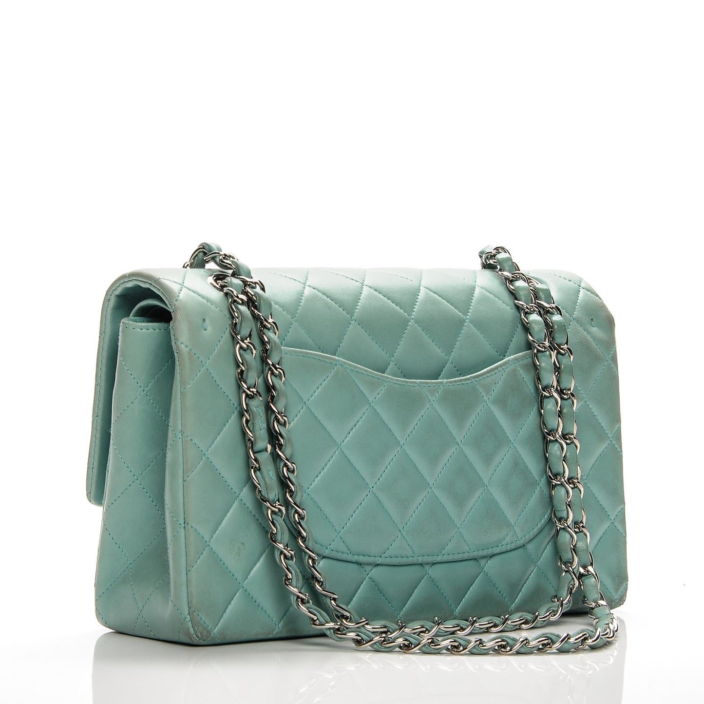 Lambskin Quilted Medium Double Flap Light Green