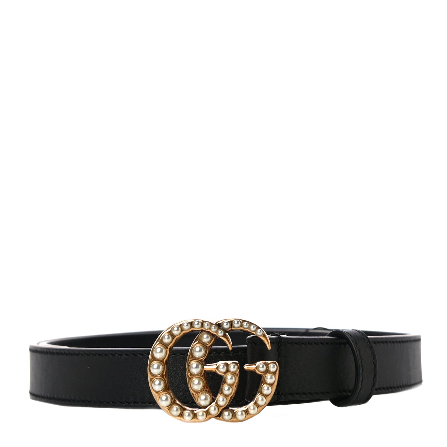 Calfskin Pearl Double G 20mm Belt 75 30 Black Cream