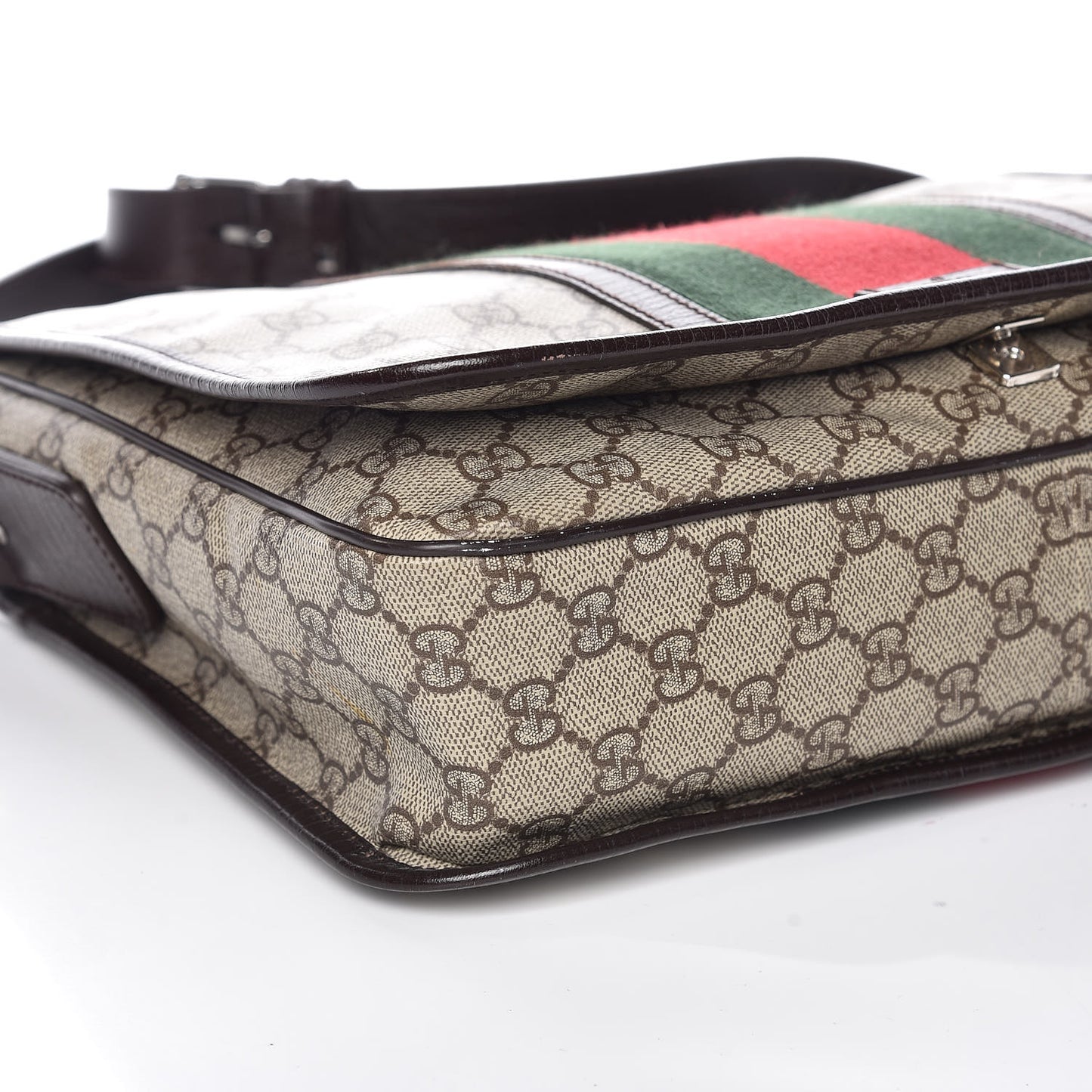 GG Plus Monogram Web Medium Flap Messenger Beige Dark Brown