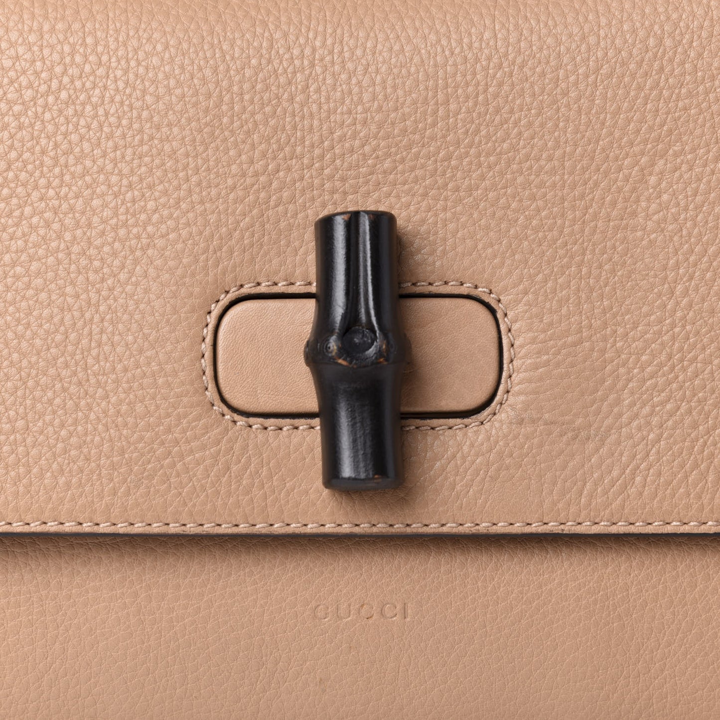 Pebbled Calfskin Bamboo Daily Clutch Camel