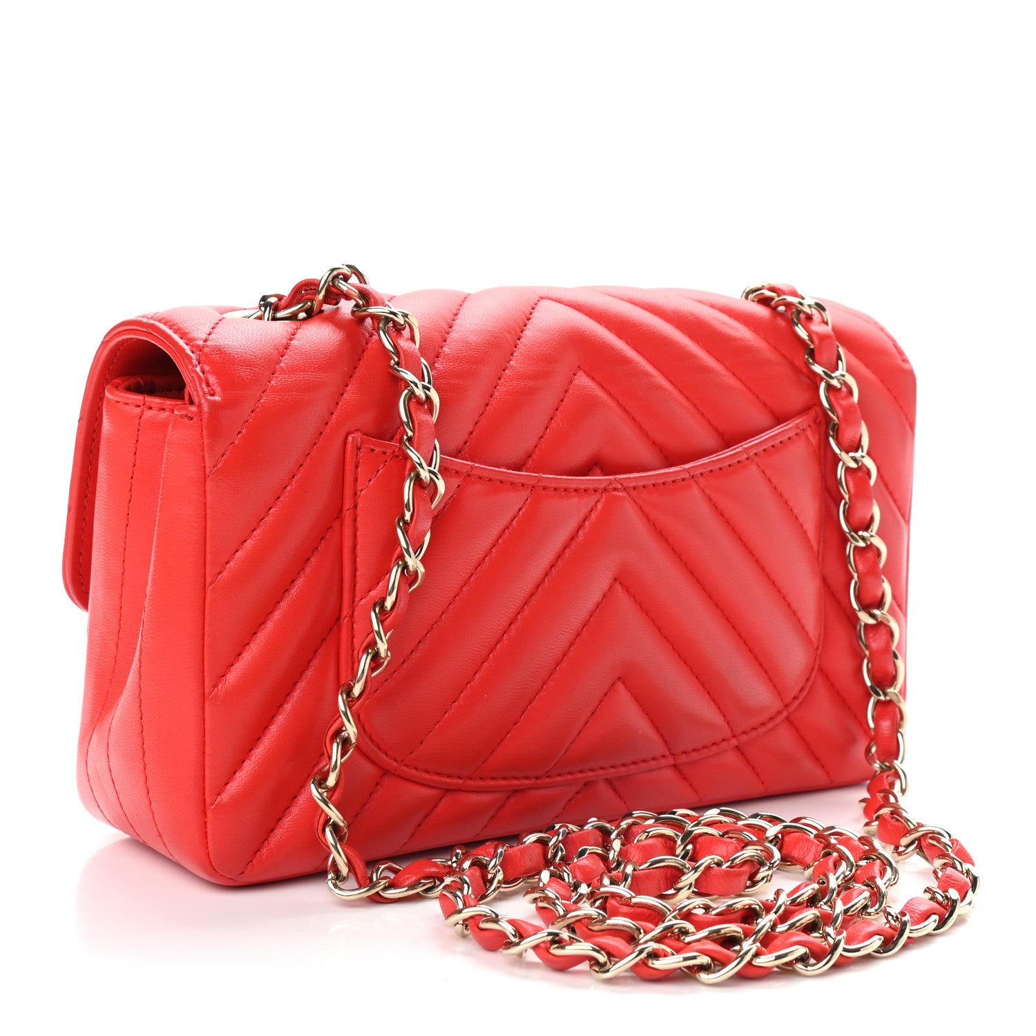 Chanel Lambskin Chevron Quilted Mini Rectangular Flap Red 3 of 9