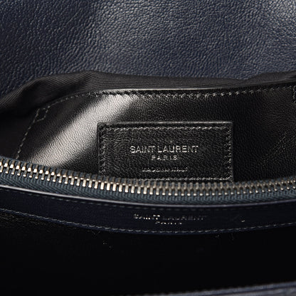 Saint Laurent Sheepskin Matelasse Chevron Monogram Large College Satchel Navy Blue 7 of 19