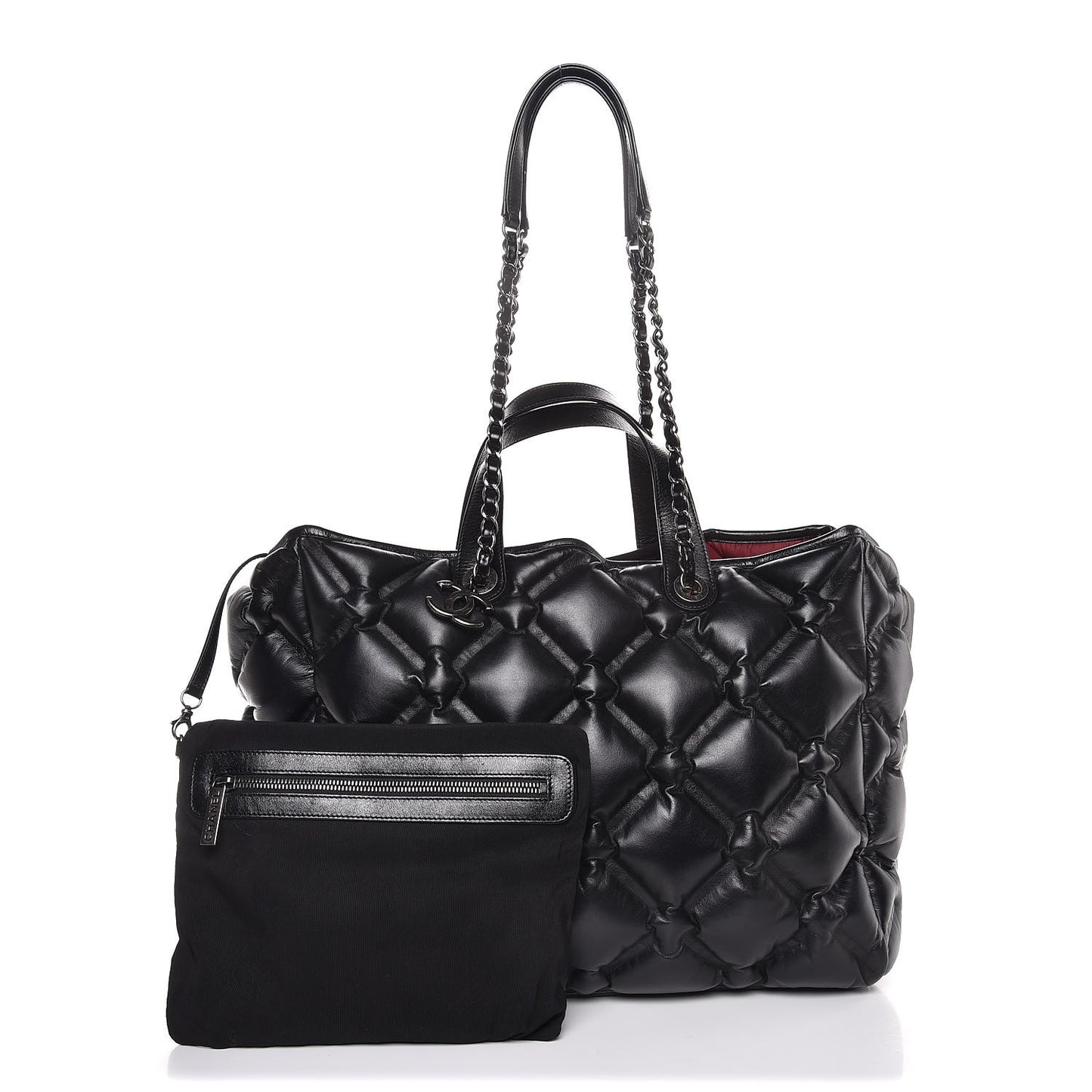 Calfskin Quilted Large Chesterfield Tote Black