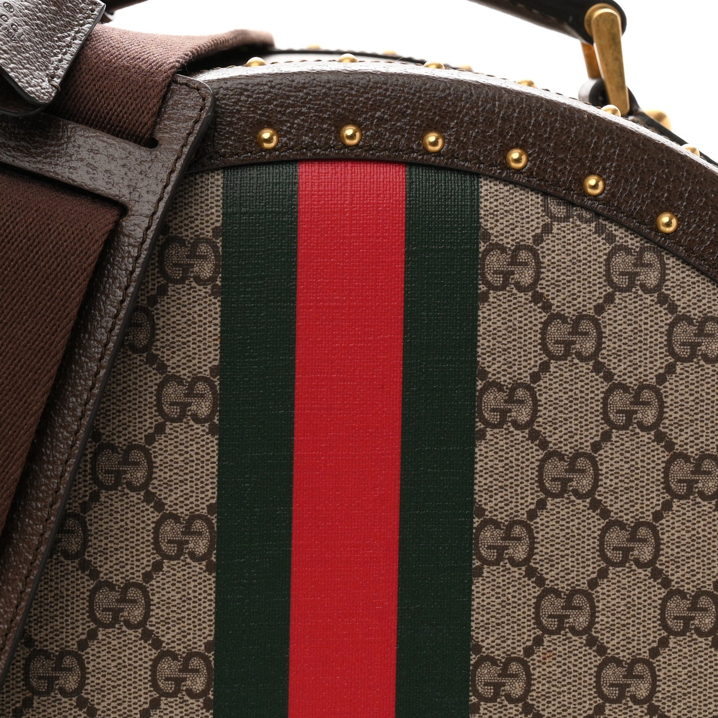 GG Supreme Monogram Textured Dollar Calfskin Web Savoy Hat Box Beige Ebony New Acero