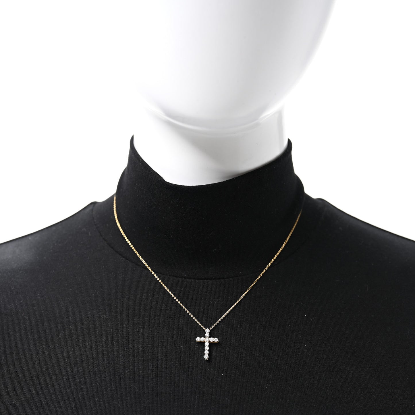 18K Yellow Gold Diamond Small Cross Pendant Necklace