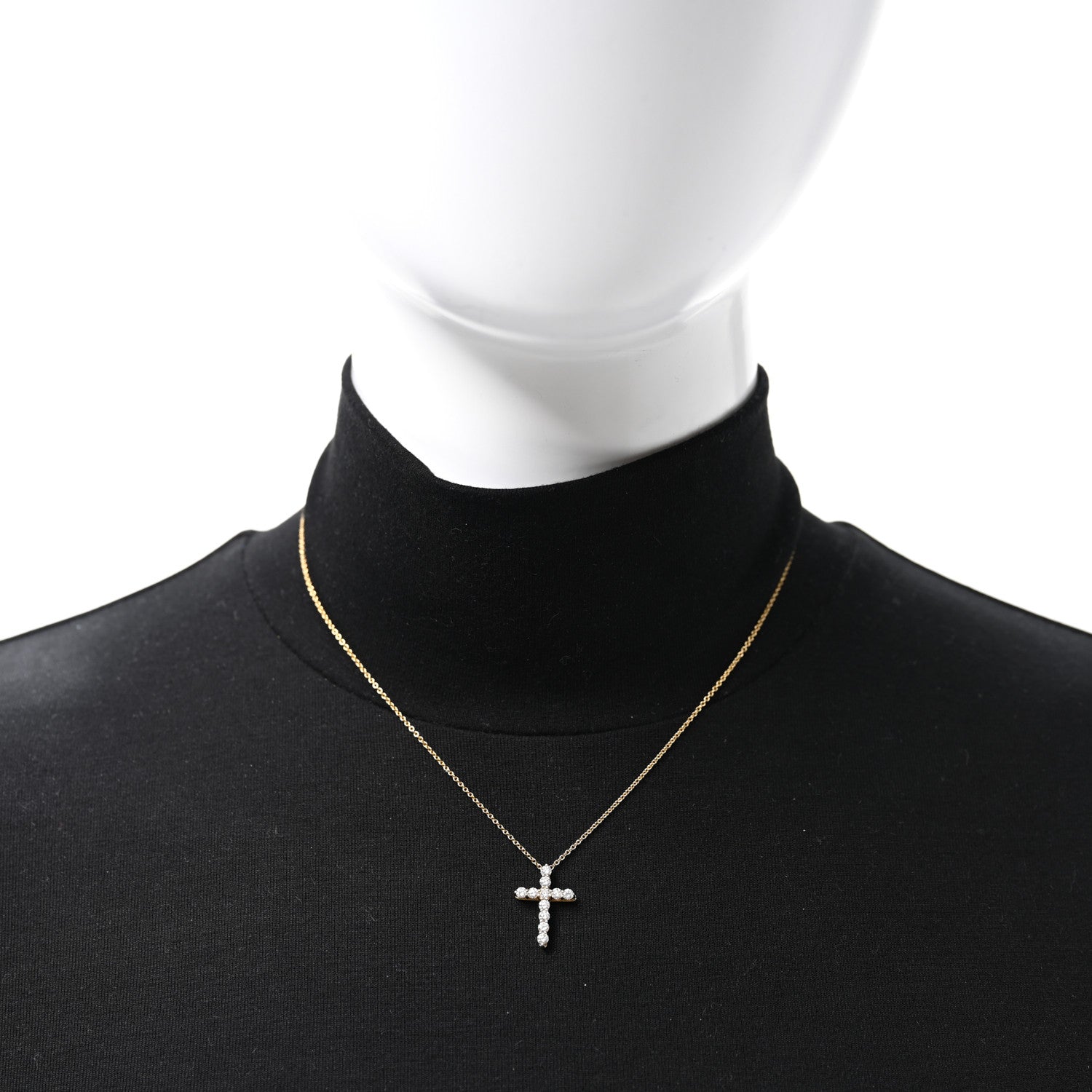 Tiffany 18K Yellow Gold Diamond Small Cross Pendant Necklace 2 of 5