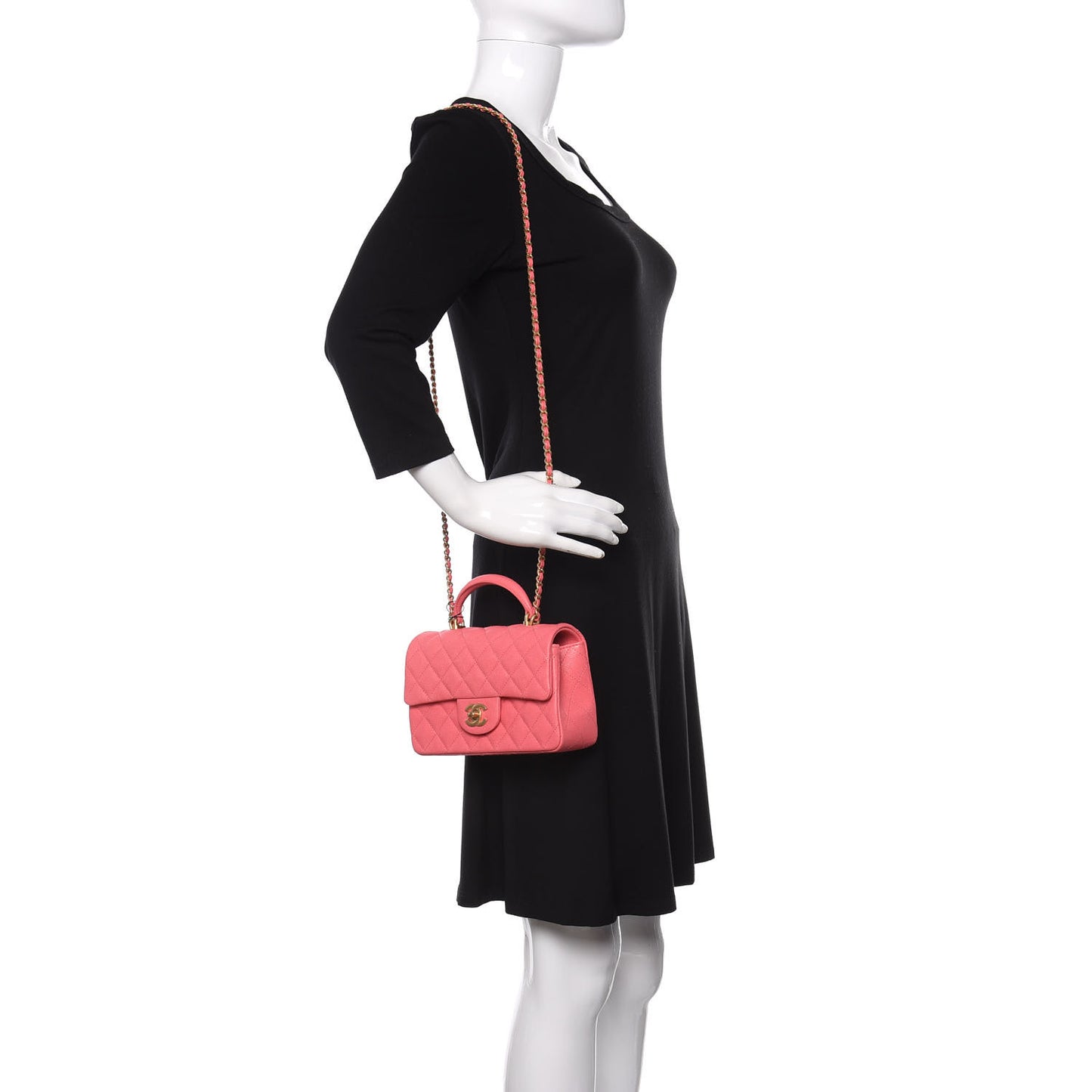 Caviar Quilted Mini Top Handle Rectangular Flap Pink