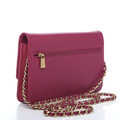 Chanel Caviar Timeless CC Wallet On Chain WOC Dark Fuchsia 2 of 12