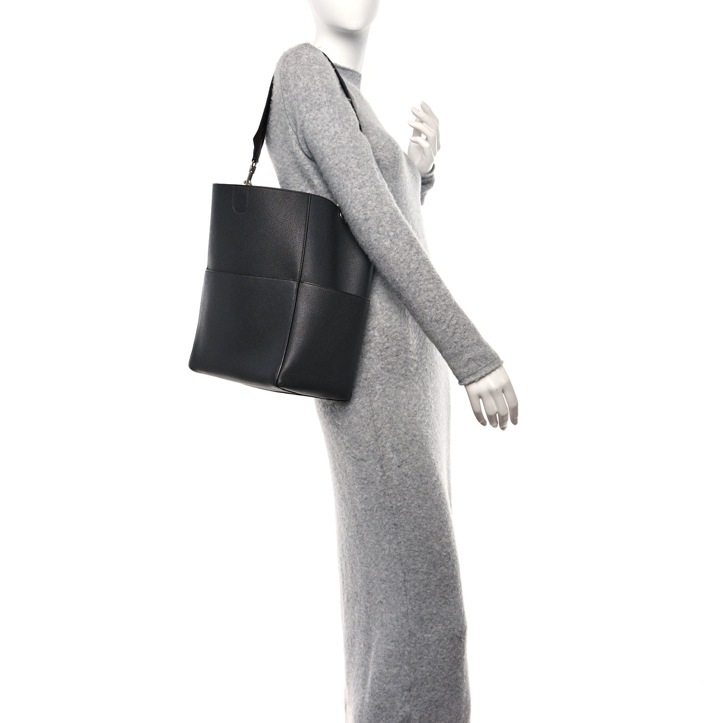 Soft Grained Calfskin Sangle Bucket Bag Black