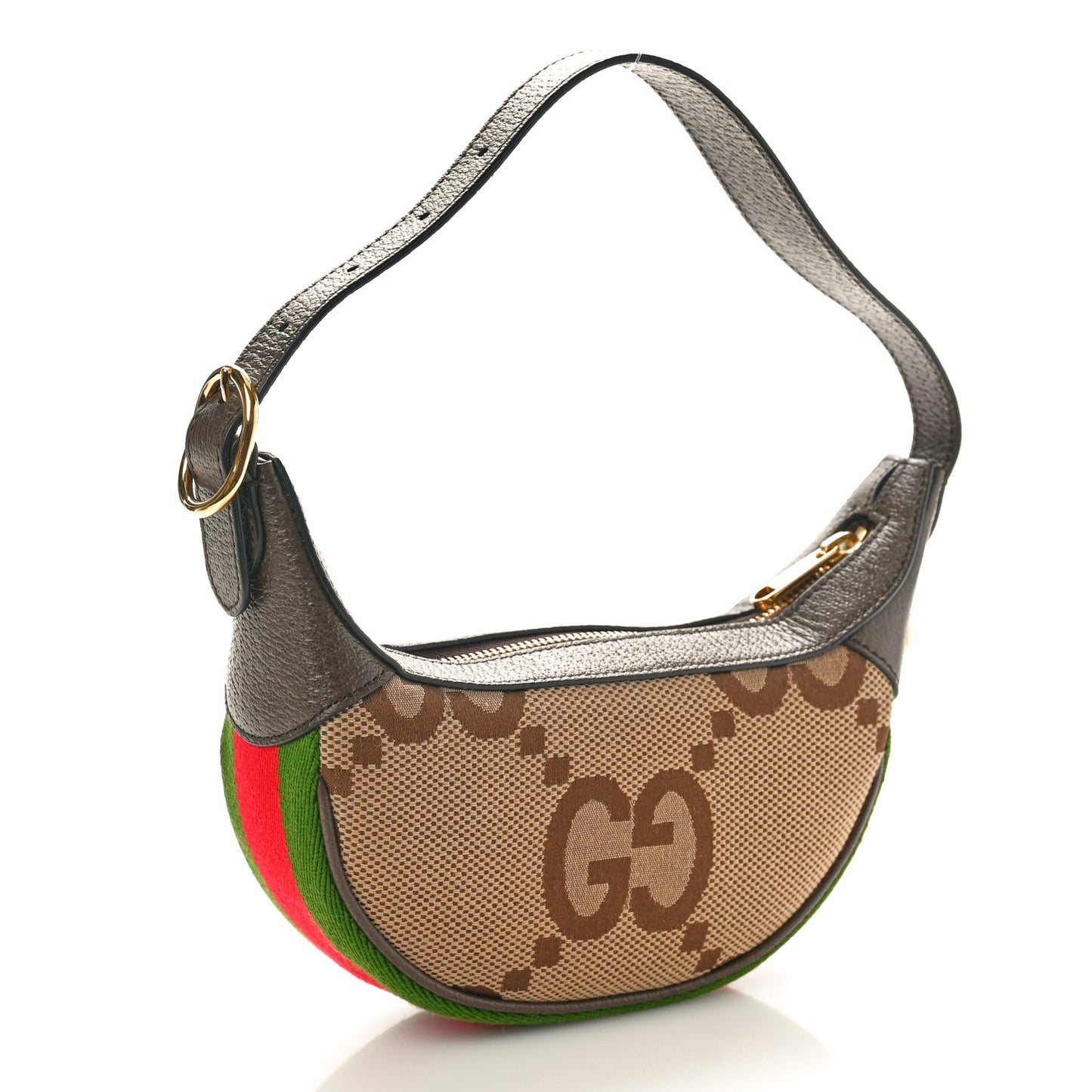 Monogram Jumbo GG Textured Dollar Calfskin Web Mini Ophidia Half Moon Hobo Camel Ebony New Acero
