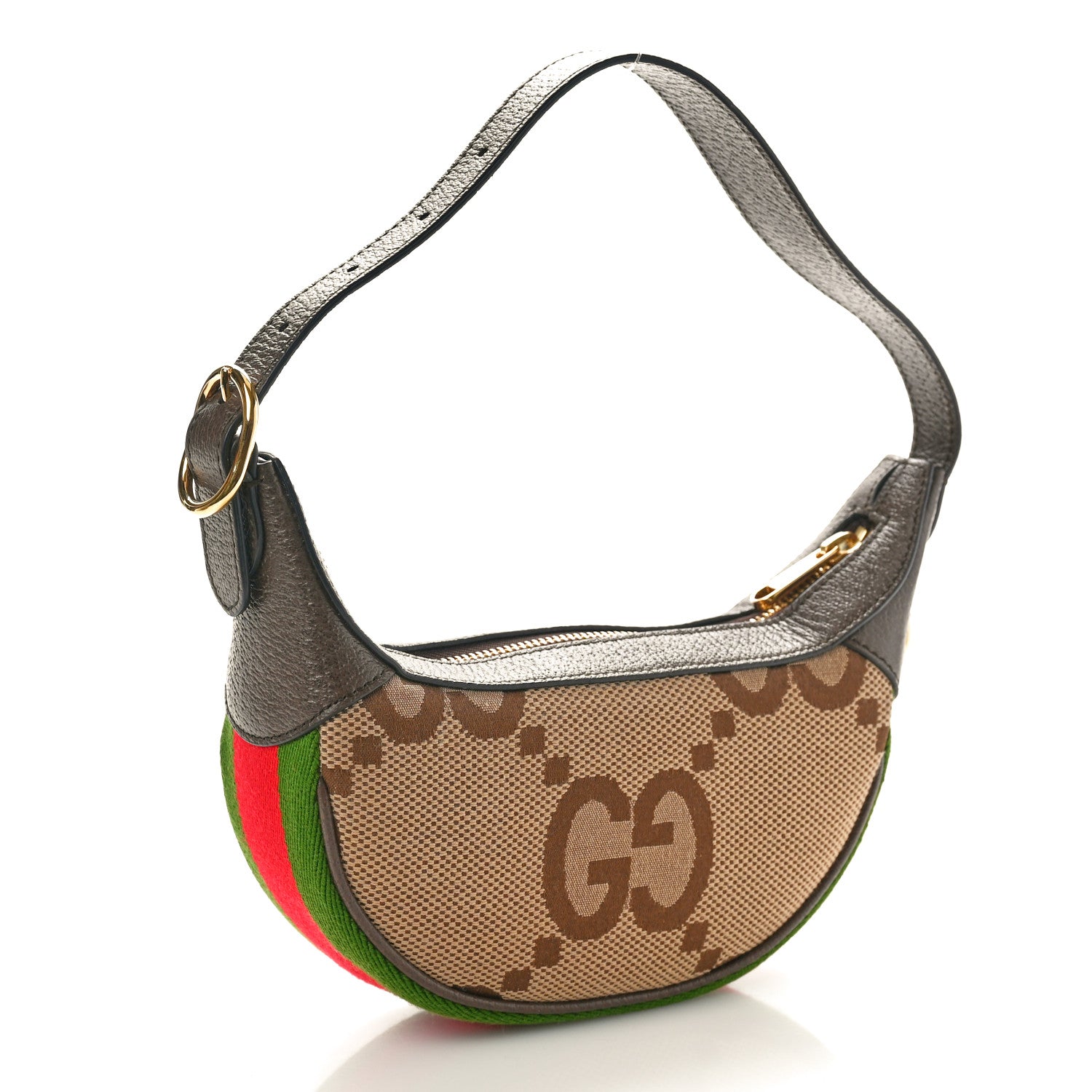 Gucci Monogram Jumbo GG Textured Dollar Calfskin Web Mini Ophidia Half Moon Hobo Camel Ebony New Acero 2 of 11