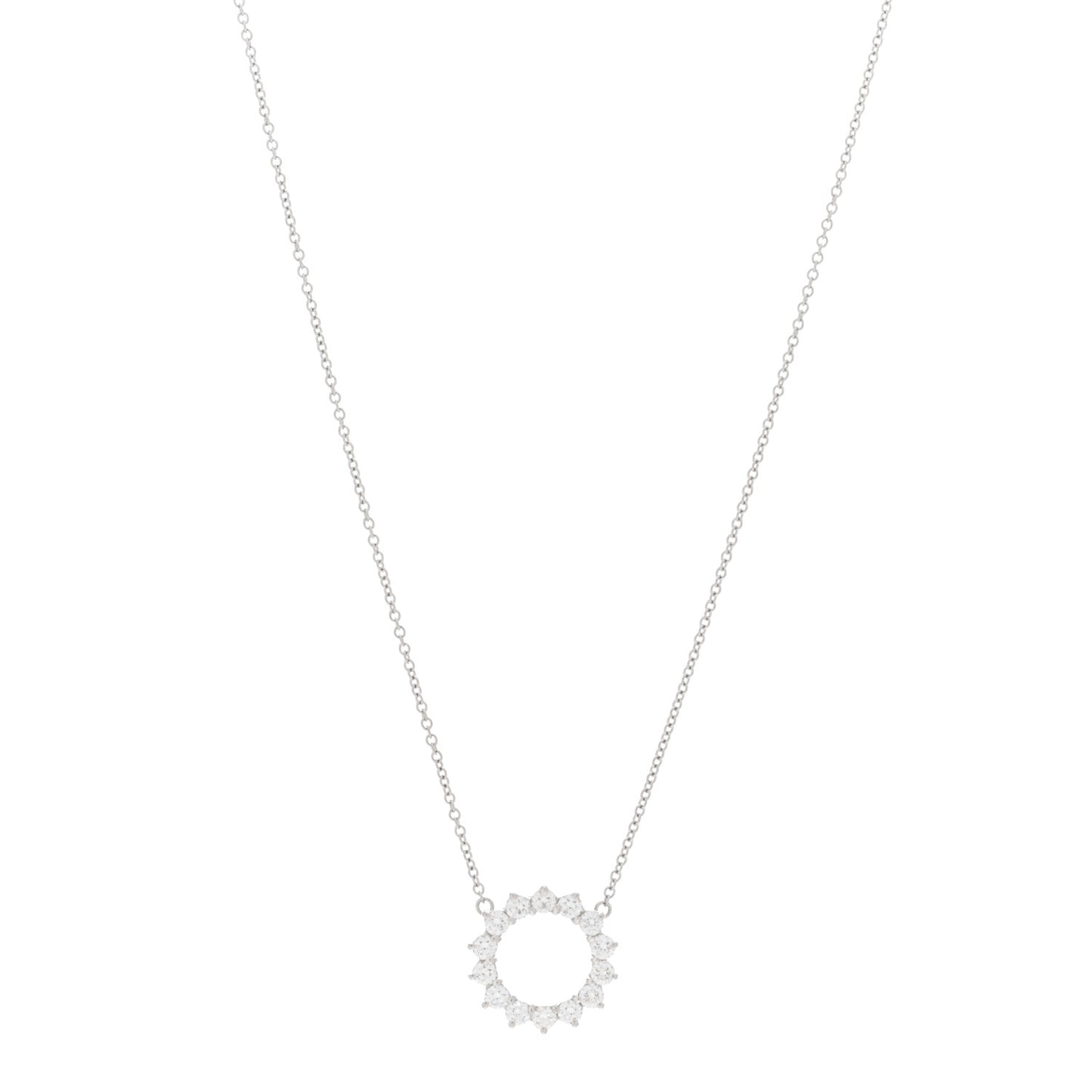 Platinum Diamond Small Open Circle Pendant Necklace