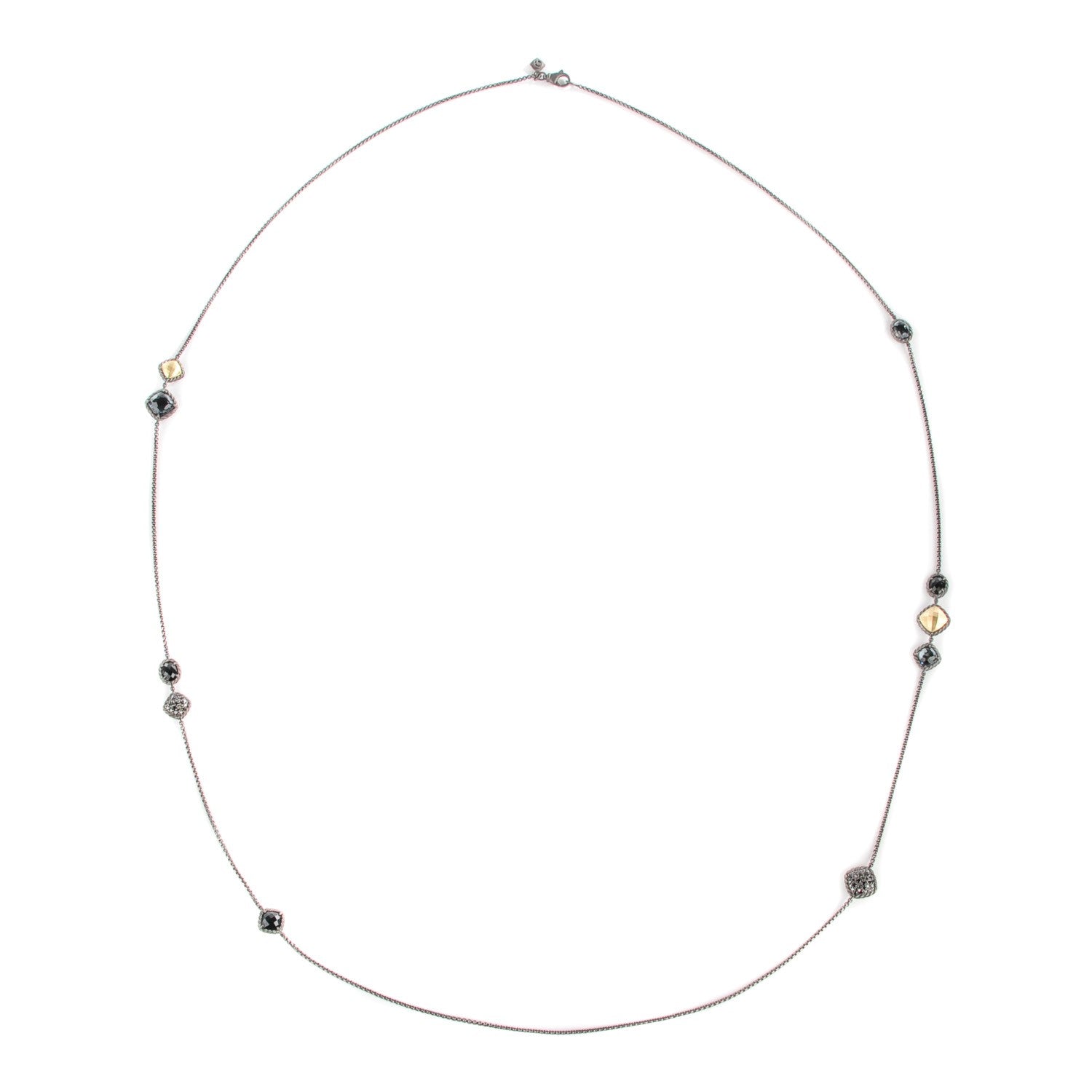 David Yurman Darkened Sterling Silver 18K Yellow Gold Black Onyx Black Diamond Chatelaine Station Necklace 1 of 6