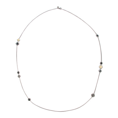 David Yurman Darkened Sterling Silver 18K Yellow Gold Black Onyx Black Diamond Chatelaine Station Necklace 1 of 6