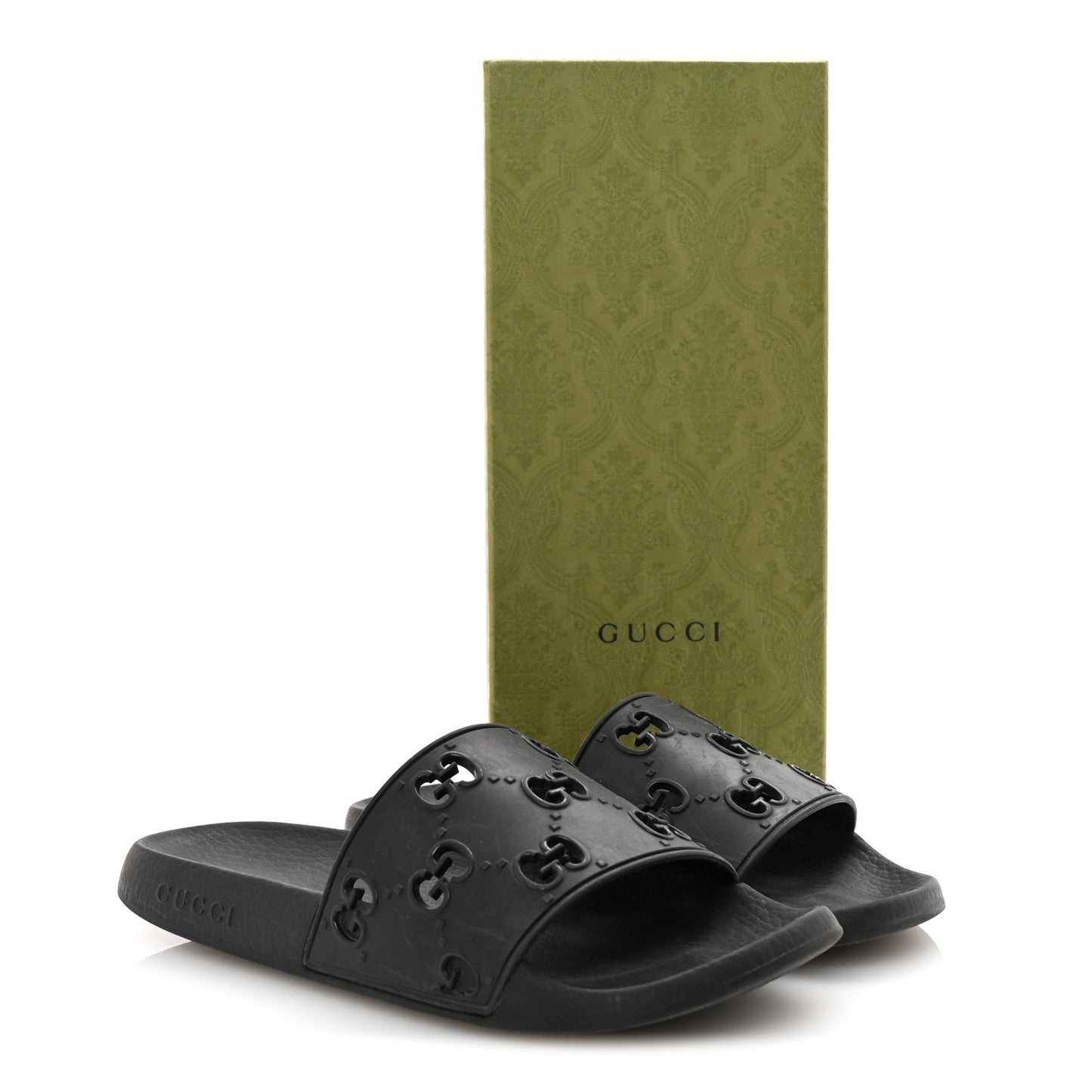 Rubber GG Monogram Perforated Womens Slide Sandals 40 Black