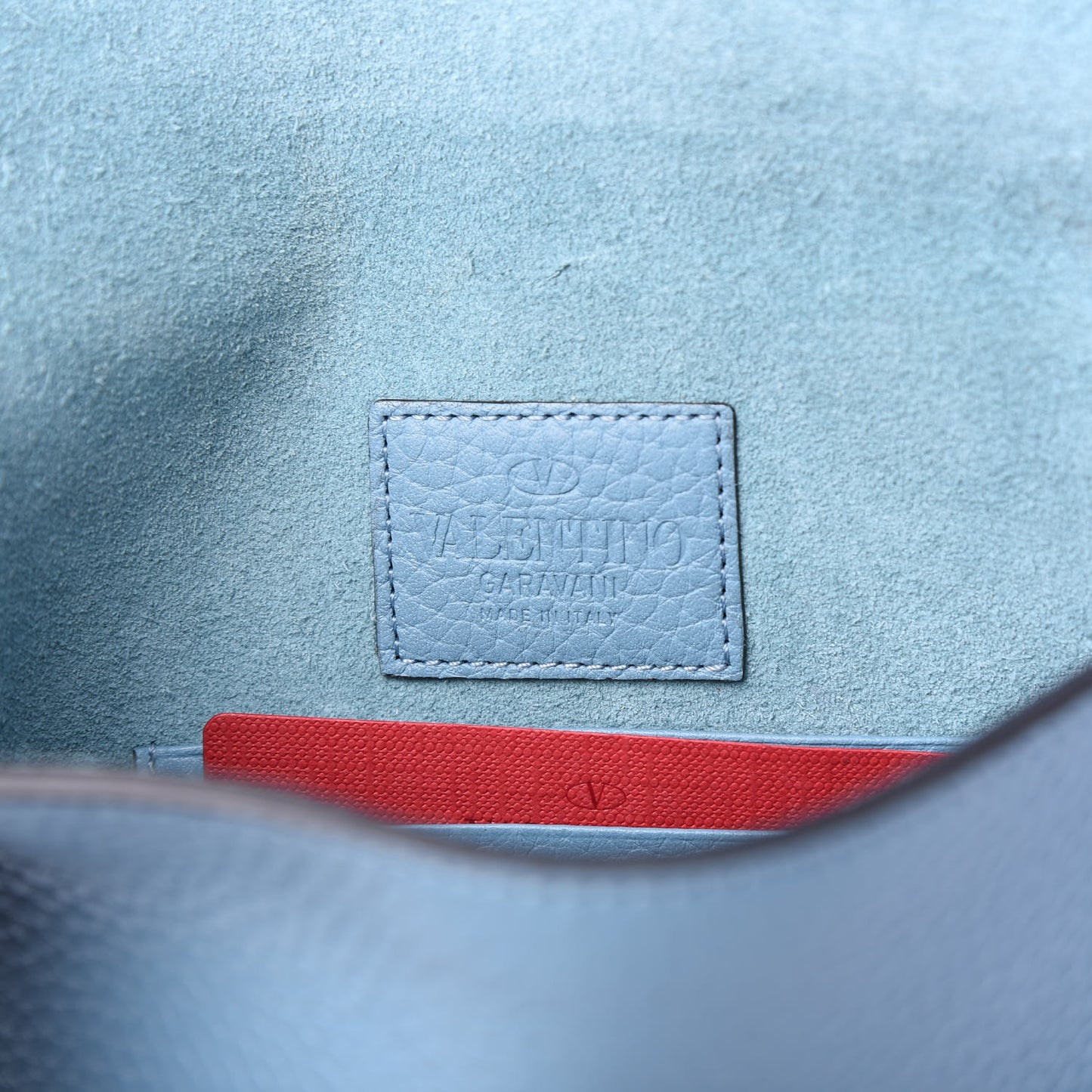 Pebbled Calfskin Medium Rockstud Envelope Flat Wristlet Pouch Atlantique