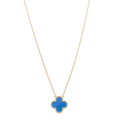 Van Cleef & Arpels 18K Yellow Gold Blue Agate Vintage Alhambra Pendant Necklace 1 of 6